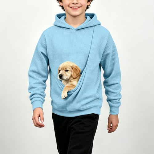Boys Pet Pouch Hoodie Fleece Warm Sweatshirt Cute Cat Dog Carrier Pullover - image 9
