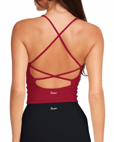 Danysu Sport BH Damen Ohne Bügel Top Crossback Abnehmbaren Gepolstert Nahtlose Sport Oberteile Bra Fitness Yoga V Ausschnitt Rot S