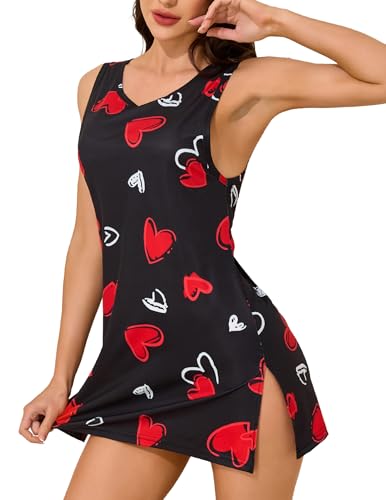 Image of YYA Sexy Tank Nightgowns for Women Sleeveless Sleep Shirts Chemise Night Lingerie Dress with Side Slit S-XXL
