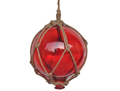 Hampton Nautical Red Japanese Glass Ball Fishing Float with Brown Netting Decoration 8
