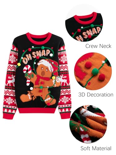 Image of Ugly Christmas Sweater for Women Funny Crewneck Knit Christmas Sweater for Family Pullover Long Sleeve Top