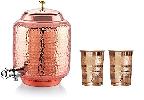 WAVELADY Hammered Copper Water Dispenser with Copper Glass Copper ...