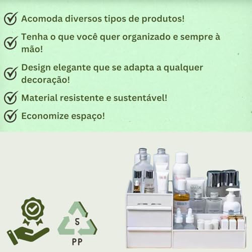 Organizador Maquiagem Escritório Mesa Cosméticos Porta Treco Gaveta Caneta Multiuso (Rosa)