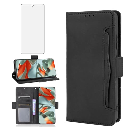 Asuwish Compatible with Google Pixel 9 Pro XL Wallet Case and Tempered Glass Screen Protector Card Holder Stand Leather Flip Cell Accessories Phone Cover for Pixel9 9Pro 9ProXL Nine Women Men Black