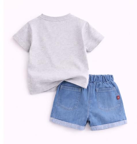 Image of Bold N Elegant Half Sleeve Pure Cotton Baby Boy Girl 3D Cartoon Smiley Animals T-Shirt with Denim Shorts Smart Casual Outfit for Infant Toddler Kids Upto 5 Years