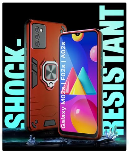 Image of WOW IMAGINE Shock Proof Back Case Mobile Cover for Samsung Galaxy M02s | F02s | A02s | Back Cover Case (Tough Armor | Hybrid PC + TPU | Ring Holder & in-Built Kickstand | Red)