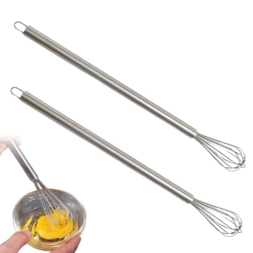 2 Stück Schneebesen Klein, Mini Schneebesen für Tassen, Edelstahl Kleiner, Robuster Rührbesen Klein Edelstahl, für Aufschäumen, Sahne Schlagen und Rühren (2Stück 23cm)