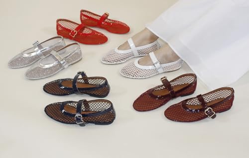 Women’s Mesh Ballet Flats – Fishnet Mary Jane Flats with Adjustable Buckle Strap, Breathable & Stylish Ballerina Shoes4