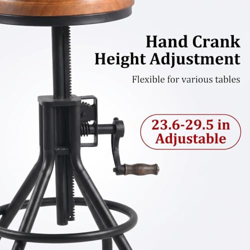 Butaco industrial de estilo granja con asiento de madera, altura ajustable y manija, para cocina o bar, negro, juego de 2 miniatura 4