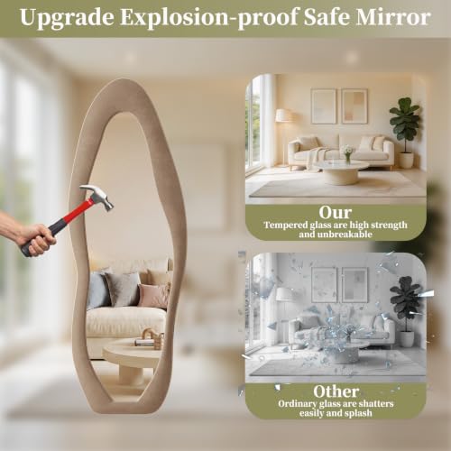 Image of Koonmi Full Length Mirror 63 inchx24 inch, Irregular Flannel Floor Mirrors
