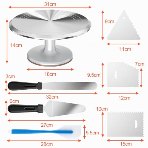 Miniatura 2 de Relota 12 Pulgadas Plato Giratorio Para Tartas Aluminio, Soporte Con 2 Espátula De Glaseado, 3 Raspadores De Pasteles, Base Para Hornear, Decorar