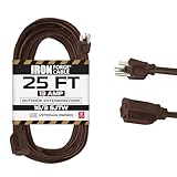 Iron Forge Cable Outdoor Brown Extension Cord 25 ft - 16 Gauge 13 Amp Heavy Duty Brown Outdoor Extension Cords 3 Prong - 16/3 SJTW - Great for Outdoor