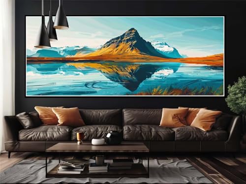 Peinture par numéro adulte grand format 240x90 cm de paysage de montagne et lac