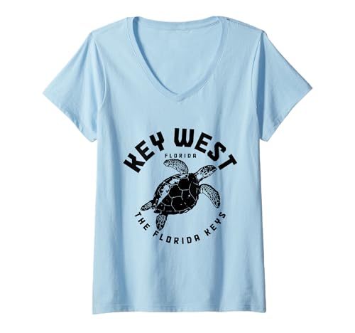Donna Key West Florida Tartaruga Mare Immersioni Vintage Maglietta con Collo a V