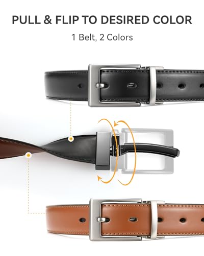 Image of CHAOREN Reversible Belt Men 1 Piece - 1.25 inch Leather Dress Belt - Trim to Fit for Elegant Style