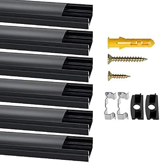 Jirvyuk Aluminium Led Profile, 1m/3.3ft LED Diffuser, Led Profile Channel for LED Strip Lights with Black Cover, End Caps and Metal Mounting Clips(U Shape)(6m)
