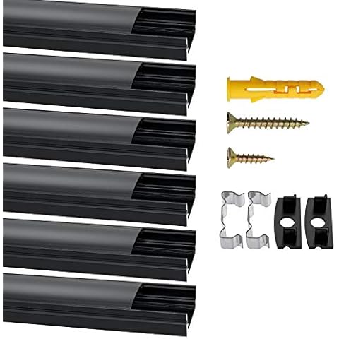 Jirvyuk Aluminium Led Profile, 1m/3.3ft LED Diffuser, Led Profile Channel for LED Strip Lights with Black Cover, End Caps and Metal Mounting Clips(U Shape)(6m) Cover
