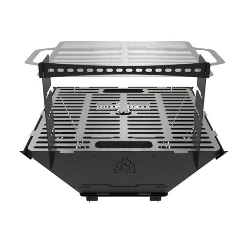 Brasero y barbacoa | plegable, portátil, duradero, acero al carbono de 3 mm de grosor | Set con bolsa de transporte impermeable
