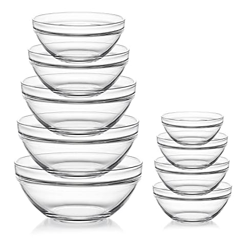 Sweejar Glass Mixing Bowls Set(set of 9),Nesting Bowls for Space Saving Storage,Great for Cooking,Baking,Prepping,Stackable Bowl Set… Cover