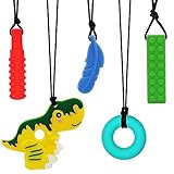 Chew Necklaces for Sensory Kids, Chewy Necklace Sensory Boys Girls with Autism, ADHD, SPD, Chewing, Teething, Silicone Chew Toys for Kids Therapy Tools Reduce Fidgeting Anxiety 5 Pack