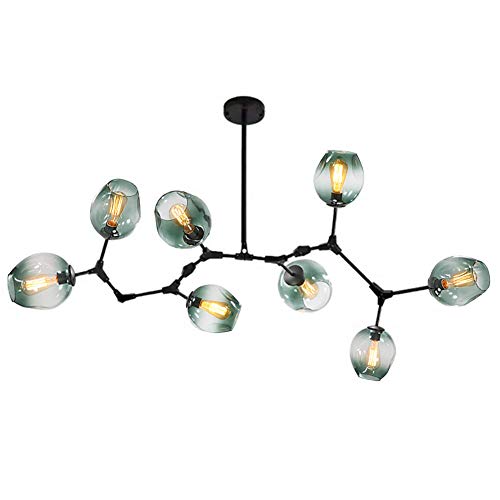 Lustre industriel Spoutnik 8 lumières globe verre bleu noir