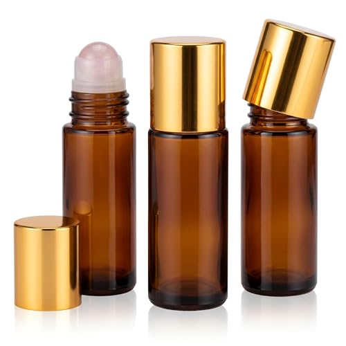 Flacons à bille en quartz rose en verre ambré 50 ml pour huiles essentielles x3