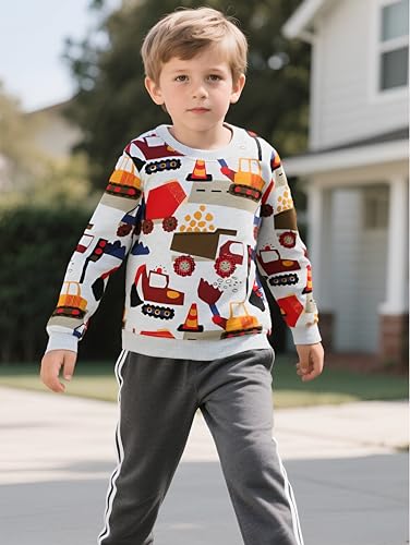 Sweatshirt Jungen Langarm Pullover Kinder Shirts Baumwolle Casual Warm Tops 4 5 Jahre Hellgrau Bunt Bagger Gr.110
