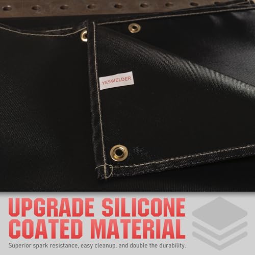 Image of YESWELDER Heavy Duty Silicone Coating Fiberglass Welding Blanket, 2 Pack 4 x 6ft Fireproof Insulation Blanket, 1 /3 inch(8mm) Thickened Weld Cover with Grommets, Thermal Resistant Welding Curtain Mat Grill