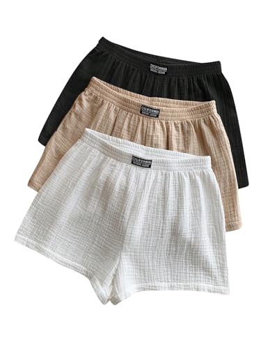 SOLY HUX Women's Summer Shorts 3 Packs Elastic Waist Wide