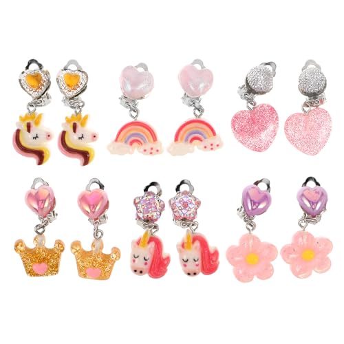 LUOZZY 12sets Cute Cartoon Flower Clip on Earrings No Pierced for Girls Birthday Party Dress Up Accessories