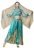 ZYACTU Women's Aladdin Jasmine Princess Dress Up Party Belly Dance Halloween Performance Costumes Cosplay Outfits Tag S-Dark Green