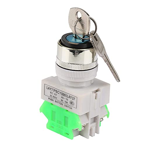 Interruptor de Bloqueo de Llave de Seguridad de 3 Posiciones LAY37-20Y / 31 220V 5A Selector Giratorio de 22mm Agujero Montaje con 2 Llaves