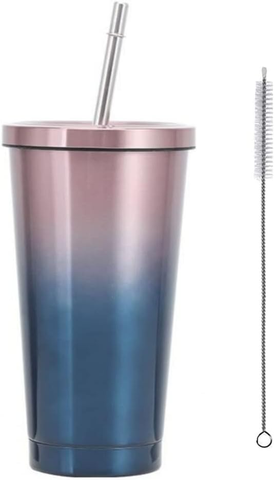 NYRWANA DELIVERING SMILES IN INIDA Double Wall Vacuum Insulated Travel Stainless Steel Flask Tumbler with Steel Straw and Lid Hot and Cold Thermos Sipper (Pink)