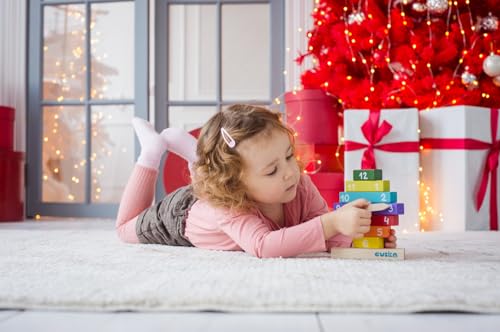 Image of CUBIKA Wooden Clock Construction Kit - Montessori Stacking Toy for Toddlers Ages 3+ - Made from Natural Wood with Water-Based Paints - Travel-Friendly Educational Gift for Boys & Girls