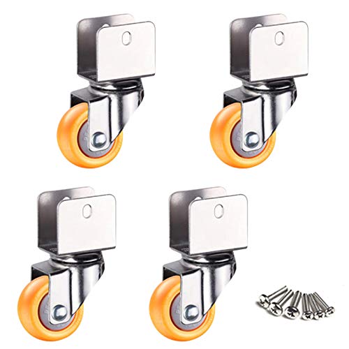 360°回転ホイール 小型家具キャスターホイール 1.5インチ 移動ホイール ベビーカーキャスター 38mm PAナイロンキャスター U字型ブラケット付き 耐荷重75kg 4個 イエロー (ブレーキ + ユニバーサル 16mm/0