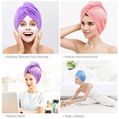 Laicky 3er-Pack Mikrofaser-Haarhandtuch/Haarwickel, extrem saugfähig, zum Turban gewickelt, schnelltrocknende Haarbedeckung mit Knöpfen und Schlaufe, zum Trocknen von Haaren in Salons, Blau, Rosa