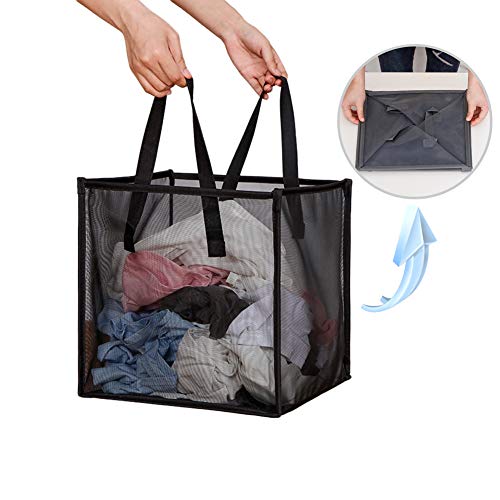 Laundry Hamper Bag with Handles,Portable &Collapsible Dirty Clothes Mesh Basket Foldable for Washing