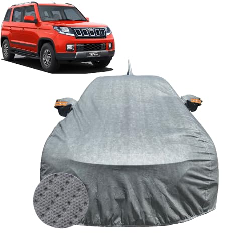 Image of Car Cover for Mahindra TUV 300 (2015-2020) | 100% Waterproof Cover with Antenna & Reflective Mirror Pockets | Dustproof, Scratchproof, Heatproof TUV 300 Car Cover |Soft Cotton Lining| Grey
