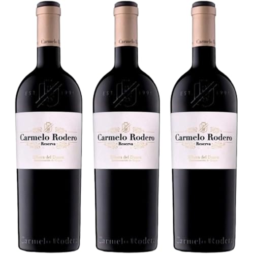 Carmelo Rodero Reserva, vino tinto español de crianza con Tempranillo y Cabernet Sauvignon, ideal para disfrutar cuerpo, complejidad y elegancia en cada copa.| 3 botellas
