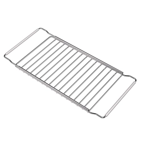 HUHJYUGE Cestello Scolapiatti Estensibile in Acciaio Inox con Manici Antiscivolo, Griglia da Lavello per Piatti, Ciotole, Verdure e Frutta, Compatibile con Lavelli da Cucina (12cm)