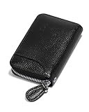 Credit Card Holder Small RFID Blocking Ladies Wallet with Stainless Steel Zipper Excellent Genuine Leather Accordion Wallets Case for Mens and Womens id Compact Slim Blocked Zip Accordian Cards Black