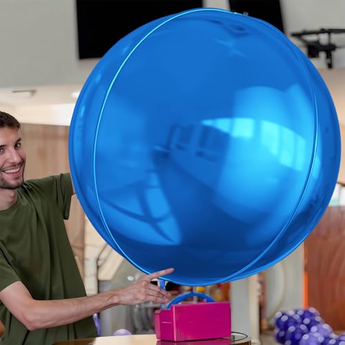 Image of 50 Inch Metallic Dark Blue Round Foil Balloons 3pcs Large Foil Ball Balloon | Jumbo Giant Helium 4D Ball Balloons for Birthday Party, Graduation, Wedding, Christmas, New Year, Disco Prom Party Decoration