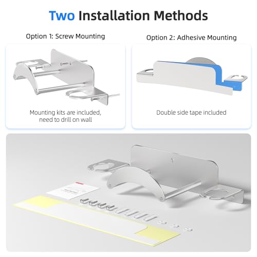 Bricok Soporte de pared de aleación de aluminio, compatible con Meta Quest 3/3S/2/Pro, 2 formas de almacenamiento, ahorro de espacio, color plateado - imagen 6