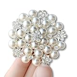 Lucigrey ブローチ パール 結婚式 卒業式 入学式 入園式 シルバー フォーマル コサージュ 大粒 ラインストーン スカーフ留め 直径5.5cm レディース アクセサリー