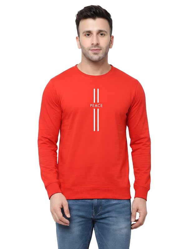 Image of Full Sleeve Cotton T-Shirt for Men & Boys | Round Neck Casual Graphic Printed Tee | Regular Fit Comfortable Everyday Wear | Peace