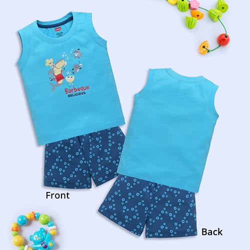 Image of LuvLap Baby Boys Regular Fit 100% Cotton Sleeveless Boys T-Shirt & Shorts Set Pack of 3