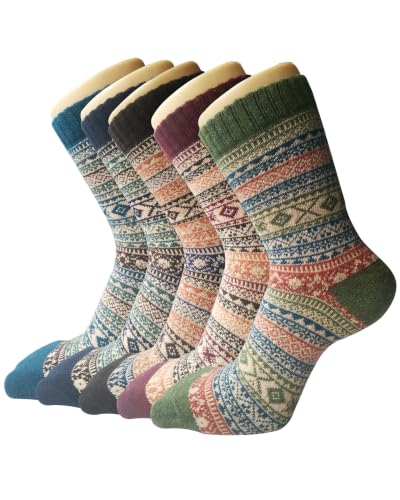Senker Fashion Wool Socks for Women, 5 Pairs Winter Warm Crew Boot Socks