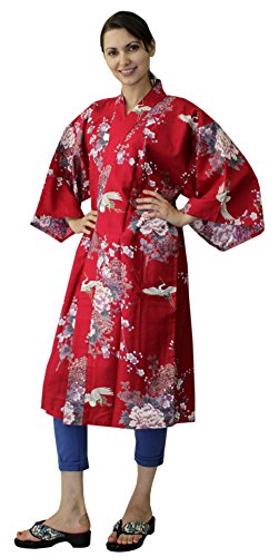 Women's Japanese Kimono Robe Happi Coat Dress Cotton Bathrobe Blouse