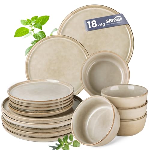GBhome Geschirrset 6 Personen, 18-tlg Reaktive Glasur Handarbeit Steingut Geschirr Set, Mikrowellen- & Spülmaschinenfest Schüssel- und Teller Set, Cappuccino GBhome Geschirrset 6 Personen, 18-tlg Reaktive Glasur Handarbeit Steingut Geschirr Set, Mikrowellen- & Spülmaschinenfest Schüssel- und Teller Set, Cappuccino