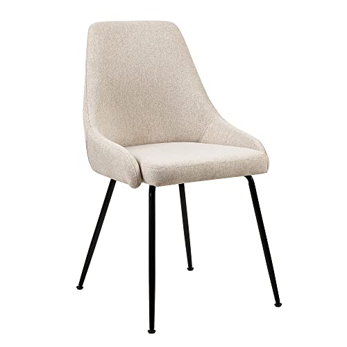 Gia Home Furniture Series Mid-Century Modern Side Chair With Beige Linen Upholstery, Set Of 2, Black Leg #TOP4